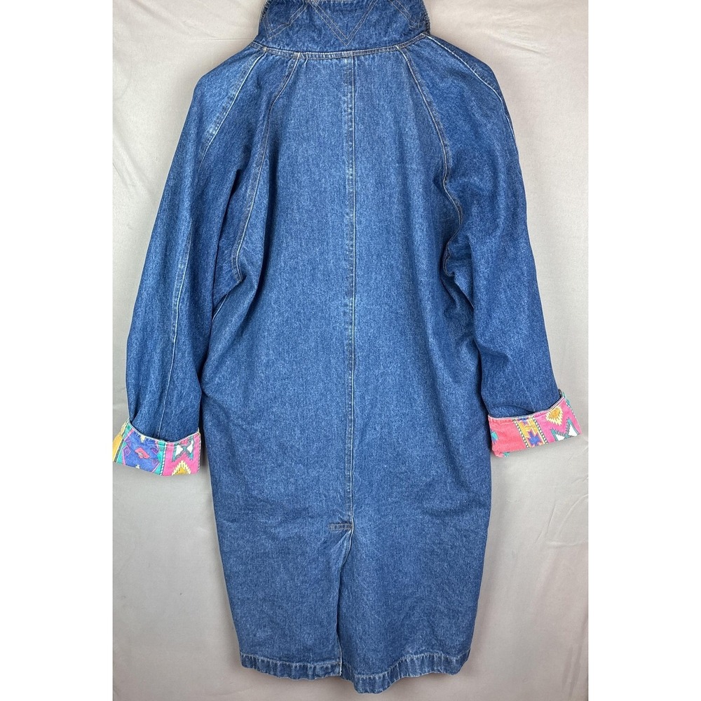 Vintage Timberwolf Denim Overcoat Womens Small Blue Aztec Corduroy Collar Long - Picture 2 of 10